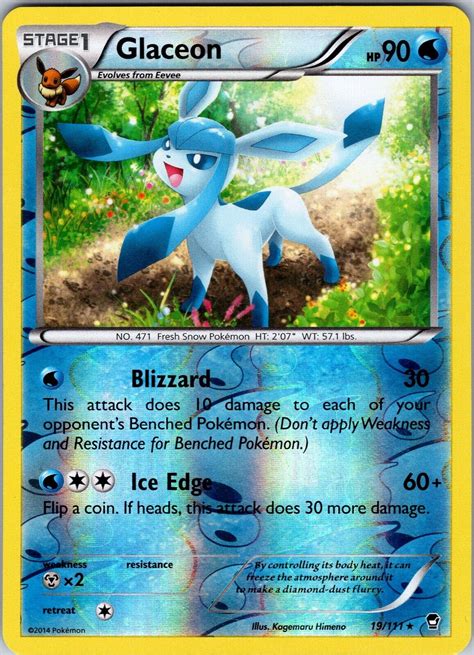 Pokemon TCG Glaceon XY Furious Fists 19 111 Reverse Holo Rare Card NM