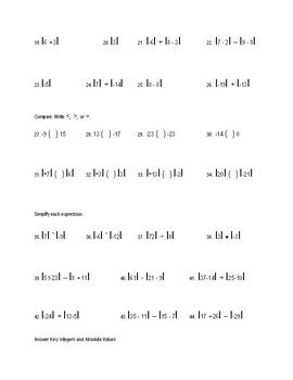 Middle School Integers And Absolute Values Practice Pre Algebra And