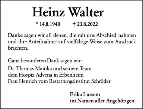 Traueranzeigen Von Heinz Walter Vrm Trauer De