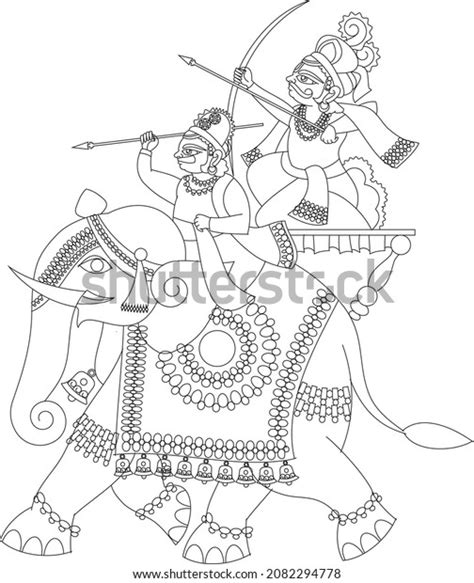 Traditional Indian Rajasthani Wall Painting Worrier Stock Vector Royalty Free 2082294778