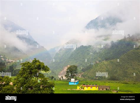 Rainbow At The Himalayan Mountain Village Stock Photo Alamy