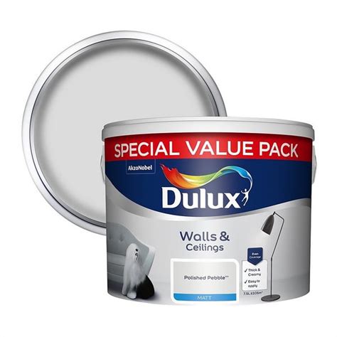 Dulux Walls And Ceilings Matt Emulsion Paint Polished Pebble 75l