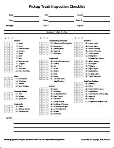 Free Pickup Truck Inspection Checklist Form