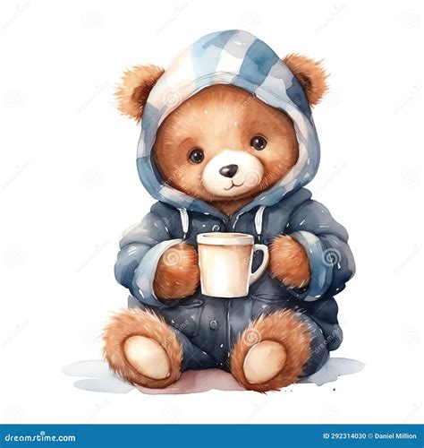 Cute Watercolor Bear Drinking Tea Winter Time Illustration Teddy Bears