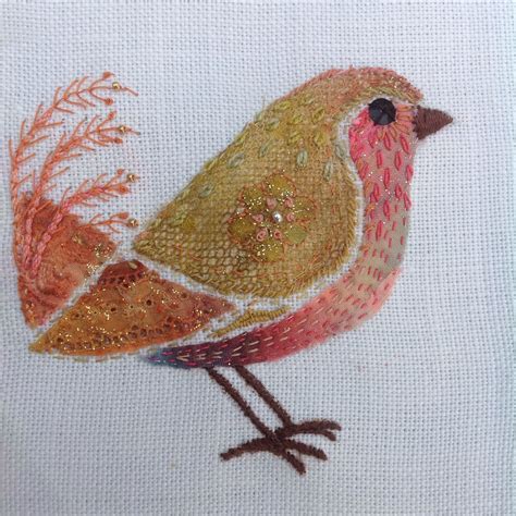 Hand Stitched Bird Using Dyed Lace Scraps Debbie Irving Sewing Art