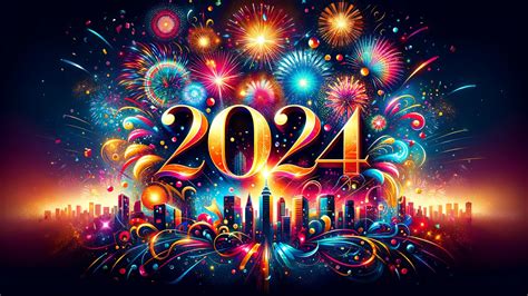 1920x1080 Resolution 2024 New Year HD Colorful 2024 Fireworks Greeting ...