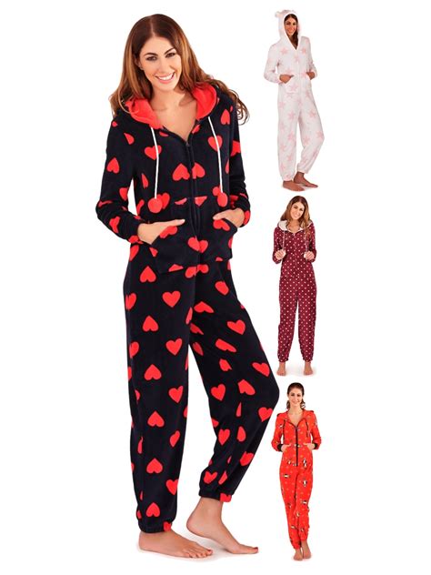 Womens Luxury Onesie All In One Hooded Pyjamas Pjs Jumpsuit Ladies Size