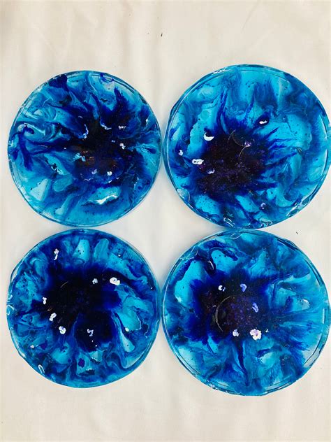 Epoxy Resin Alcohol Ink Coaster Set Of 4 Bpa Safe Etsy Uk