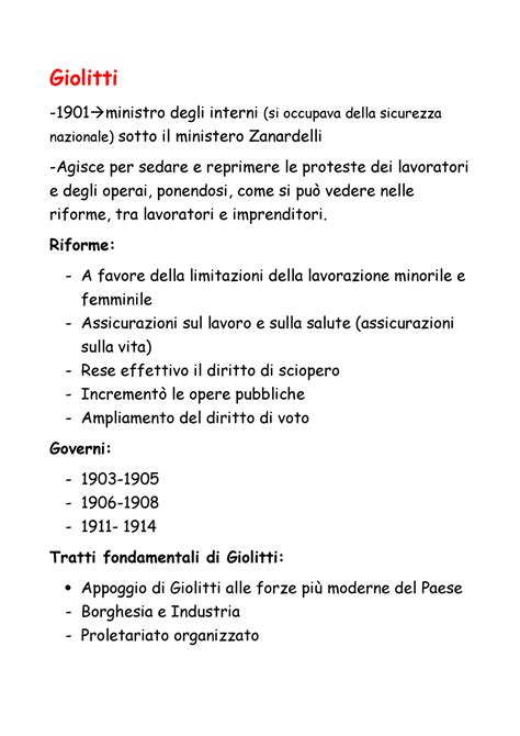 Giolitti Note Di Lettura Funzionali Per La Comprensione Degli Anni