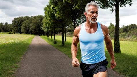 Handsome Old Man With A Muscular Body In Sportswear Running In Park