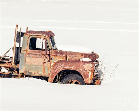 Rusty Old Farm Truck In Vermont Winter Landscape Photograph By Edward