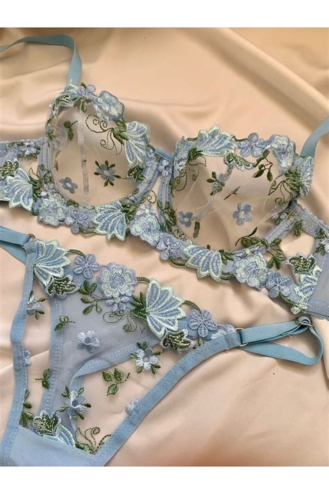 ROZENİN LINGERIE Çiçekli Balenli Kapsız Brode Sütyen Takım Sütyen