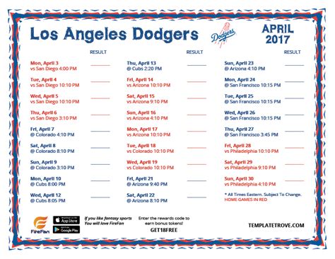 Printable Los Angeles Dodgers Schedule Worksheets Library