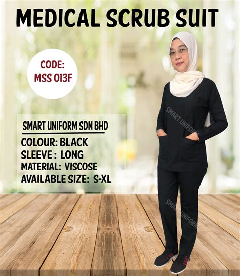 Mss013f Ready Stock Long Sleeve Scrub Female Black Smart Uniform Malaysia