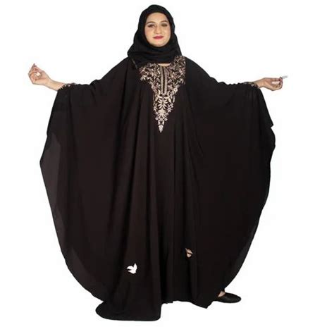 Burqa Women Modest City Brown Embroidery Crepe Farasha Size Free Size