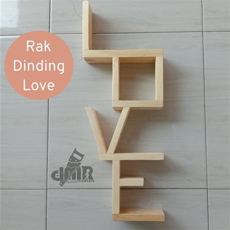 Jual Rak Dinding Kayu Love Ambalan Jati Belanda Hiasan Dekorasi Dinding