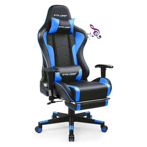 Lucklife Blue Gaming Chair With Footrest Bluetooth Speakers Ergonomic