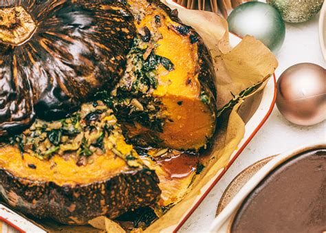 Whole Roasted Stuffed Pumpkin With Gravy Vegan Recipe