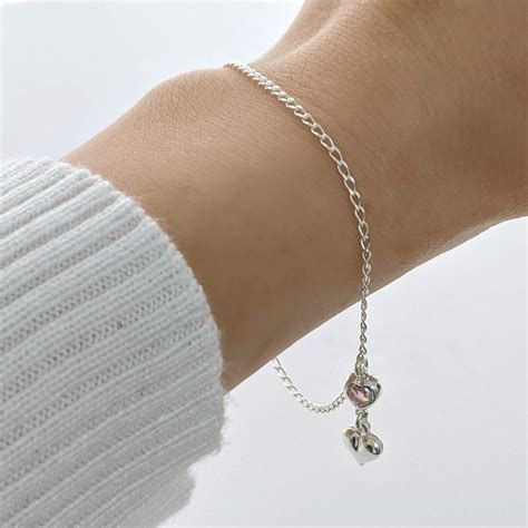 Pulsera con Dije corazón y cubic rosa Plata 925 Joyas Gabena