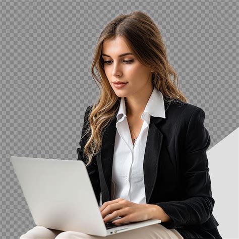 Mulher De Neg Cios Usando Laptop Png Isolado Em Fundo Transparente