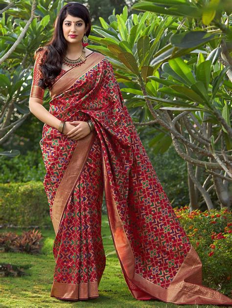 Red Banarasi Art Silk Multi Colored Traditional Woven In