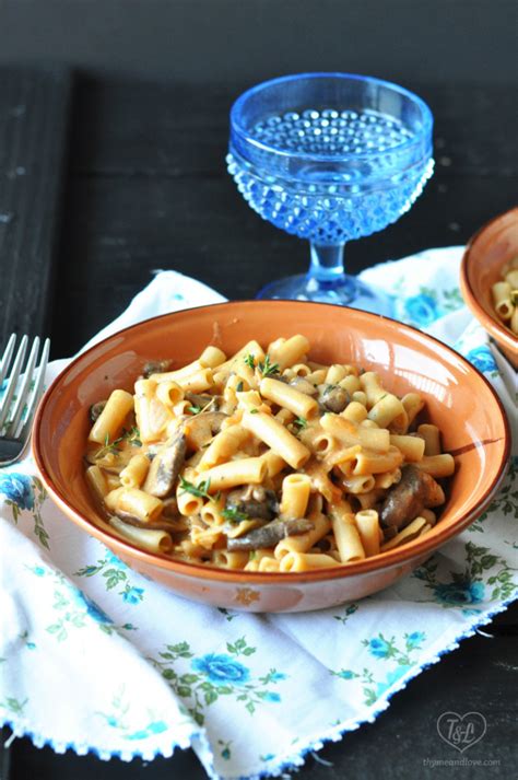 Vegan Mushroom Penne Pasta Thyme Love