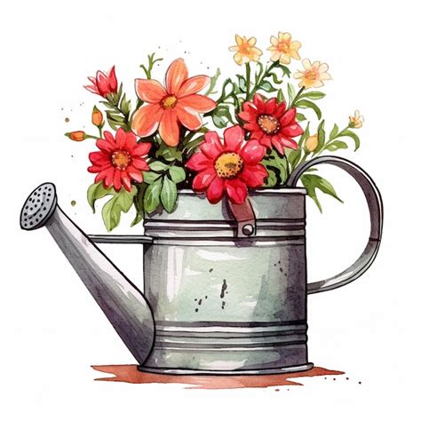 H Uma Pintura Em Aquarela De Um Regador Flores Generativas Ai