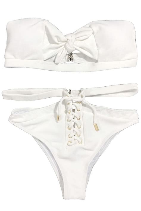 Iyasson White Strapless Bikini Set Bikinis Strapless Bikini Bikini Set