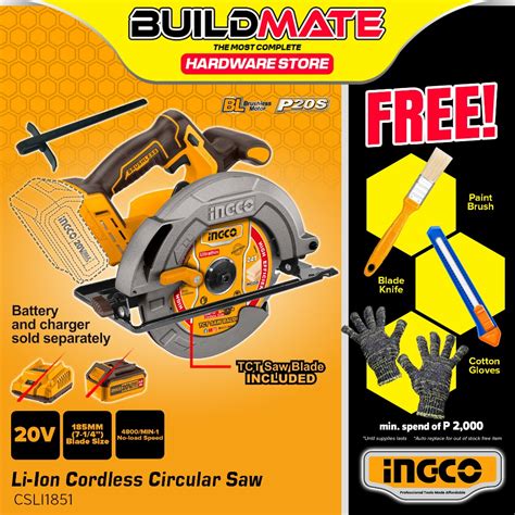 BUILDMATE Ingco 20V Li Ion Cordless Circular Saw Wood Cutter Handheld