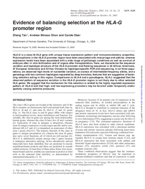 Pdf Evidence Of Balancing Selection At The Hla G Promoter Region