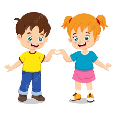 Cartoon Boy And Girl Holding Hands