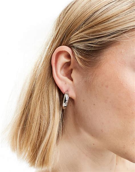 Designb London Textured Chunky Hoop Earrings In Silver Asos