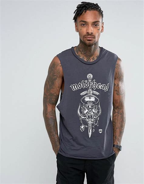 Asos Motorhead Sleeveless Band T Shirt With Dropped Armhole And Burnout