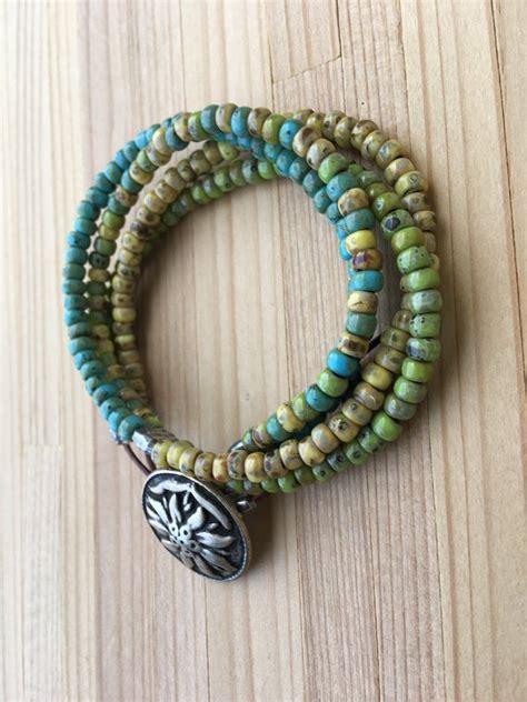 Boho Wrap Bracelet Beaded Bracelet Multi Strand Leather Bracelet Layered Button Closure