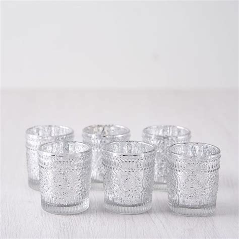 6 Pack Silver Mercury Glass Candle Holders Votive Tealight Holders