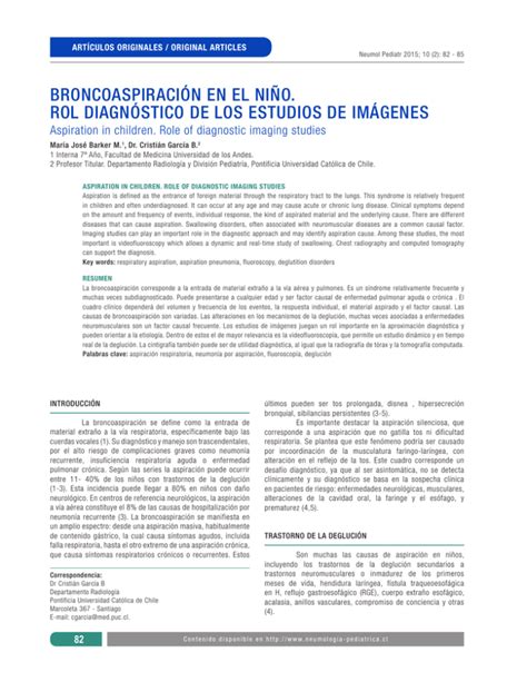 Broncoaspiraci N En El Ni O Rol Diagn Stico De Los Estudios De