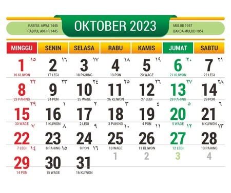 Kalender 2023 Oktober Lengkap Dengan Tanggal Merah Cuti Bersama Jawa