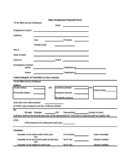 Free Printable Payroll Forms In Pdf Excel Ms Word