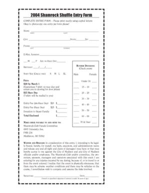 Fillable Online 2004 Shamrock Shuffle Entry Form Angelfire Fax Email