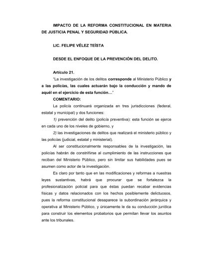 IMPACTO DE LA REFORMA CONSTITUCIONAL EN MATERIA DE JUSTICIA PENAL Y