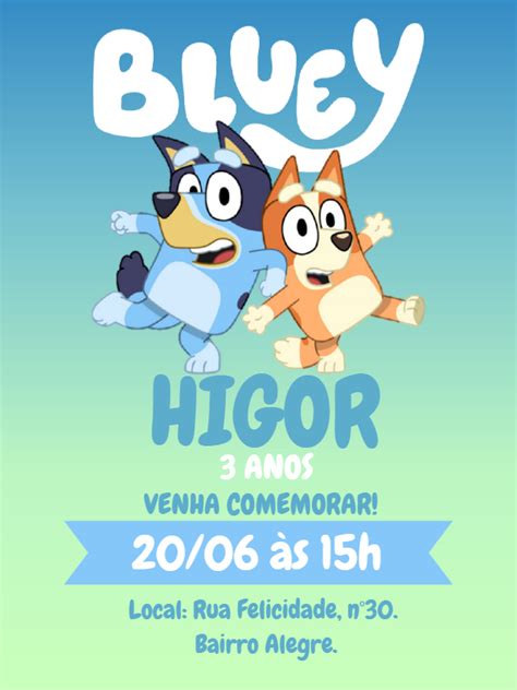 Convite Aniversário Bluey e Bingo Edite grátis nosso editor online