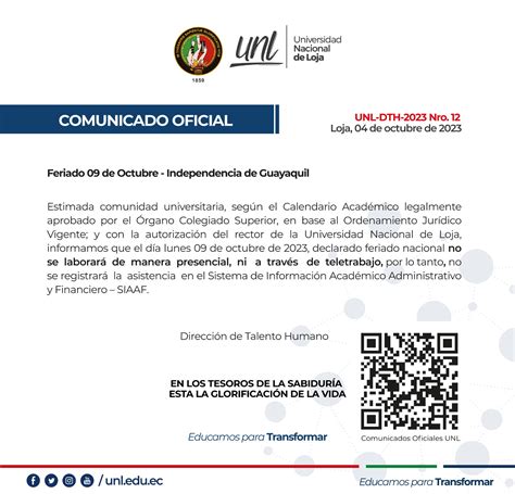 Comunicado Oficial Feriado Por La Independencia De Guayaquil