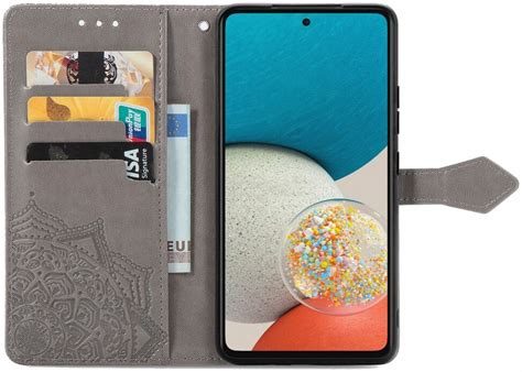 Samsung Galaxy A53 Hoesje Mandala Book Case Met Pasjeshouder Grijs