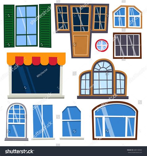 Different Types House Windows Elements Flat Stock Vector (Royalty Free