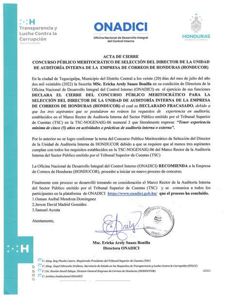 Acta De Cierre De Concurso P Blico Uai De La Empresa De Correos De