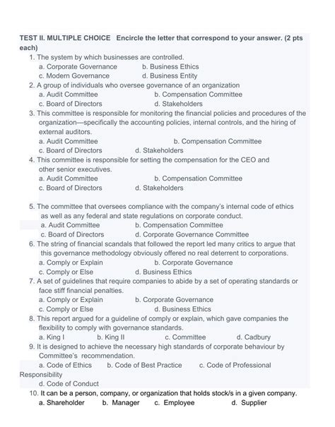 Solved TEST II MULTIPLE CHOICE Encircle The Letter That Chegg