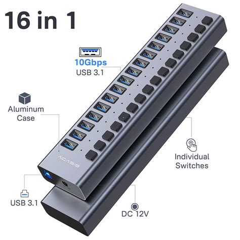 Acasis Multi USB 3.0 Hub 16 ports High Speed With ON OFF Switch Adapter ...