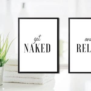 Get Naked And Relax Modern Typography Bathroom Prints Set Of Two Print Get Naked Wall Prints