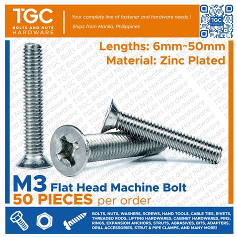 Tgc Pcs M Mm X Up To Mm Flathead Jf Bolt Stove Bolt