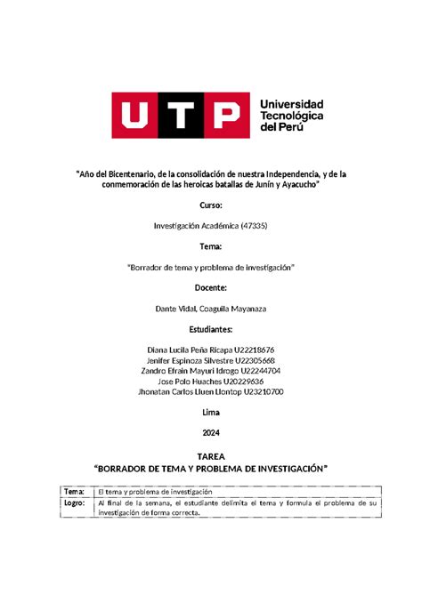 S2 Tarea Borrador del tema y problema de investigación 1 Año del